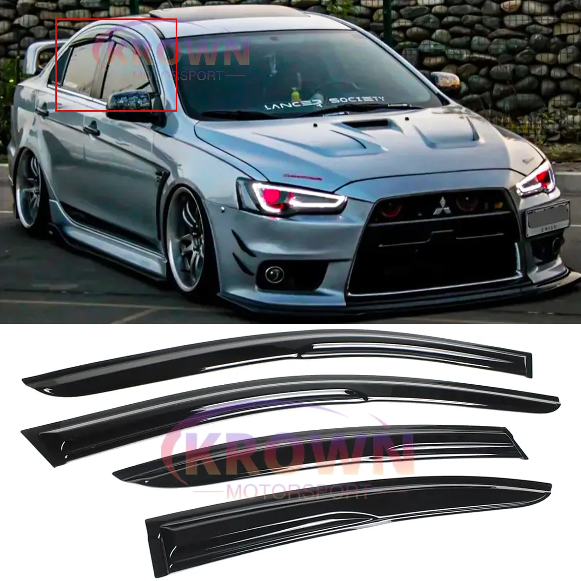 FOR 2008-2017 LANCER EVO 10 MR JDM MUGEN STYLE WINDOW VISOR DEFLECTOR RAIN GUARD