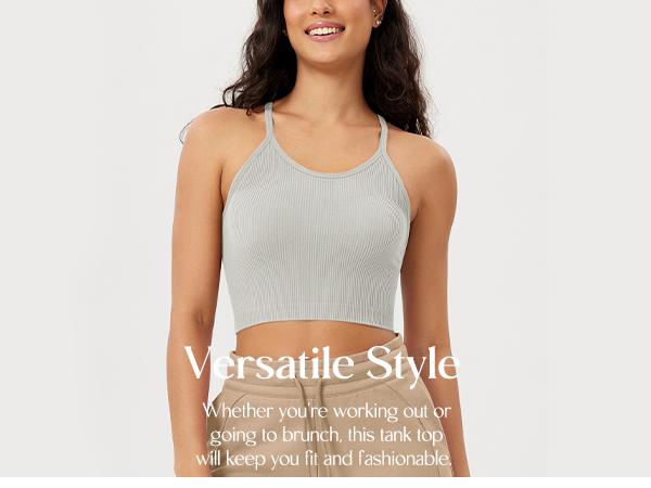 ODODOS Women's Crop 3-Pack Seamless Rib-Knit Camisole Crop Tank Tops