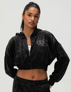 VON DUTCH Crushed Velour Womens Crop Zip-Up Hoodie