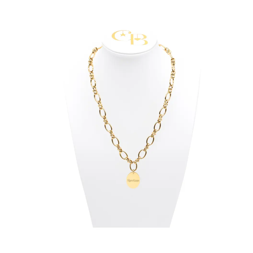 Sigma Kappa Evermore Necklace with Large Gold Oval Charm | Waterproof, Hypoallergenic & Tarnish Resistant