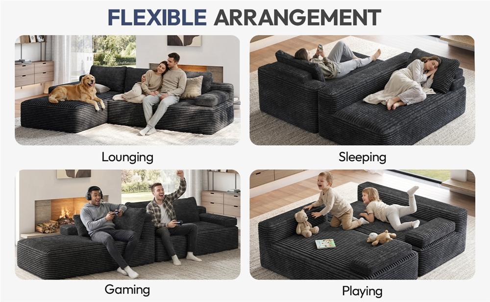 【Crazy Price】Yaheetech 110"W L-Shaped Boneless Memory Foam Sectional Sofa with 2 Packages, CompressedCorduroy Sectional Couches Oversized Deep Seat Removable Pillow Covers Pet-Friendly No Assembly for Living Room Apartment