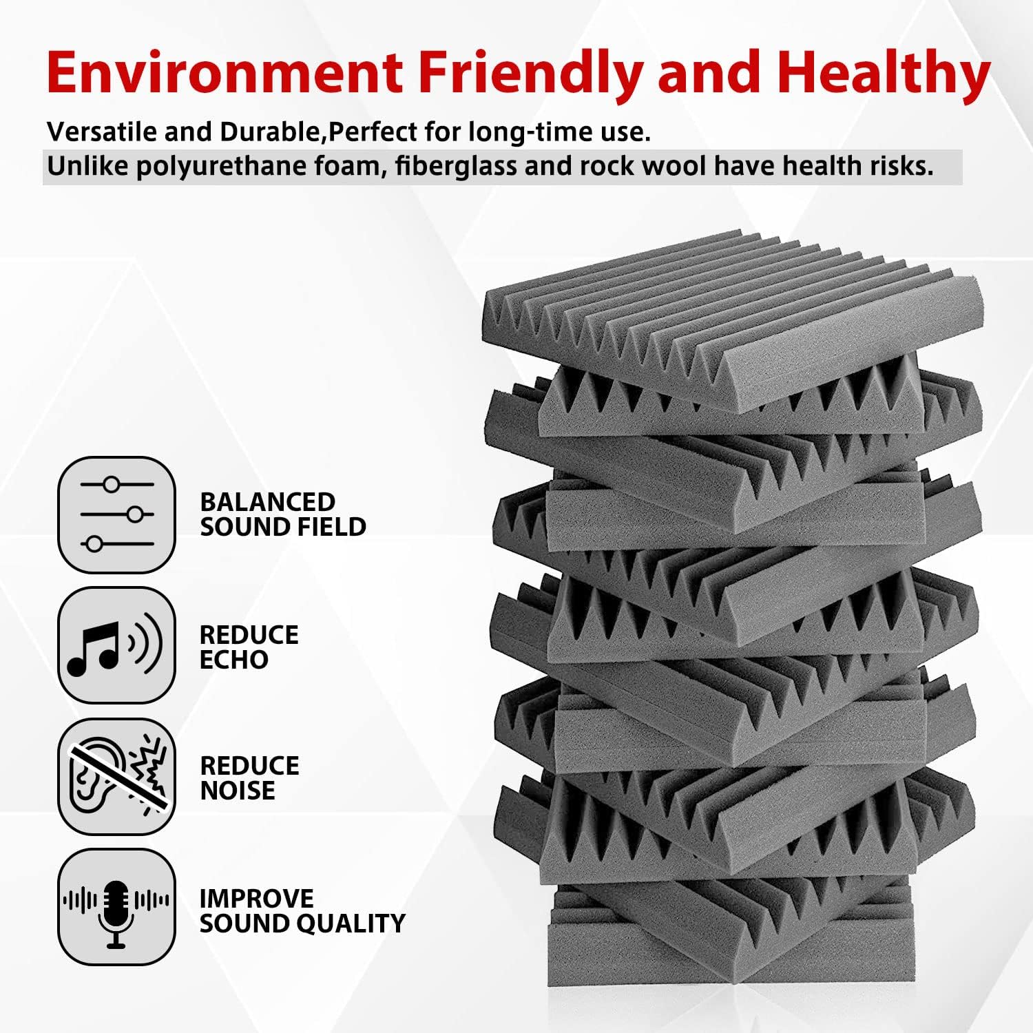 Acoustic Foam Panel Wedge 12x12x1" Soundproofing Wall Tiles for Reading Room Meeting Room Study Library Club Cinema Music - 12/24/48PCS, Grey/Blue/Black/Red/Purple, Open Cell Polyurethane Foam, Echo Reduction Acoustic Foam Panel Wedge 12x12x1" Soundproofing Wall Tiles for Reading Room Meeting Room Study Library Club Cinema Music - 12/24/48PCS, Grey/Blue/Black/Red/Purple, Open Cell Polyurethane Foam, Echo Reduction