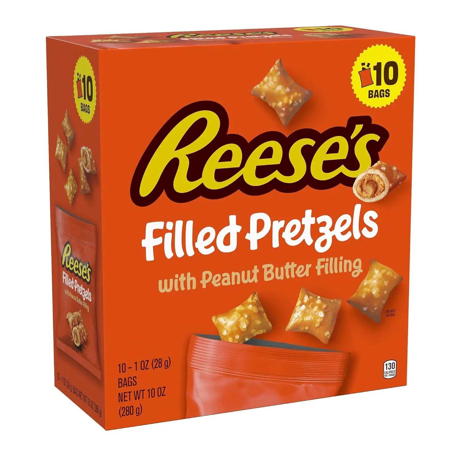 Filled Pretzels, Peanut Butter Pretzel Nuggets, Crunchy, Ready to Eat, Sweet and Salty Snack, 1 oz Bags (10 Count)