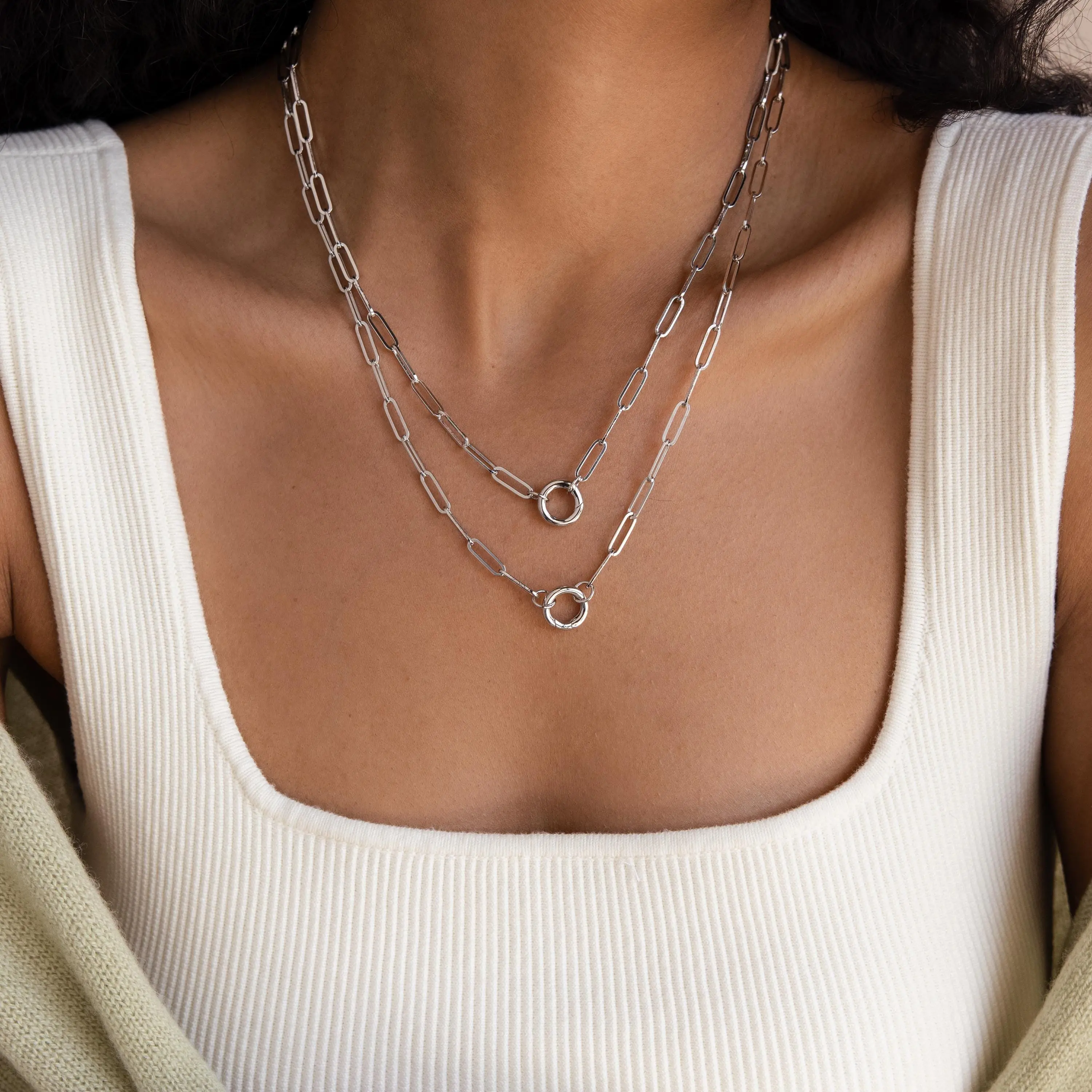 Paperclip Clasp Necklace in Silver by Caitlyn Minimalist - Link Chain Carabiner Necklace - Silver Charm Holder Necklace - Trendy Jewelry - Best Friend Gift