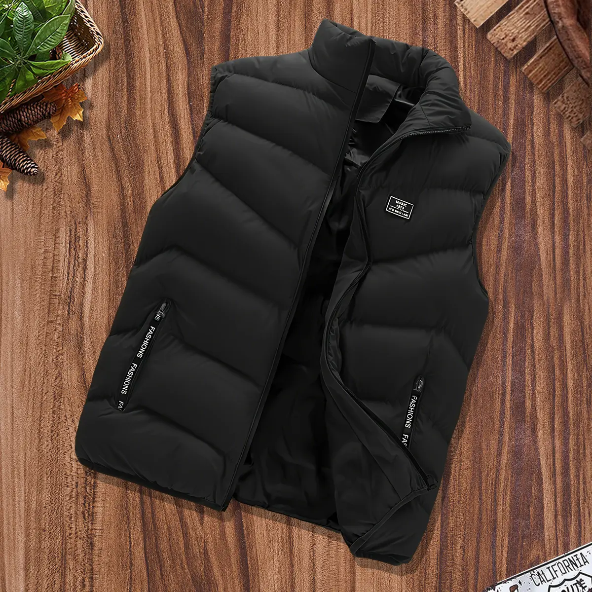 Men's Polyester Lightweight Warm Stand-Up Collar Zippered Vest with Pockets - Casual Loose-Fit Sleeveless Mensfashion Top for Autumn Winter Thermal Layering