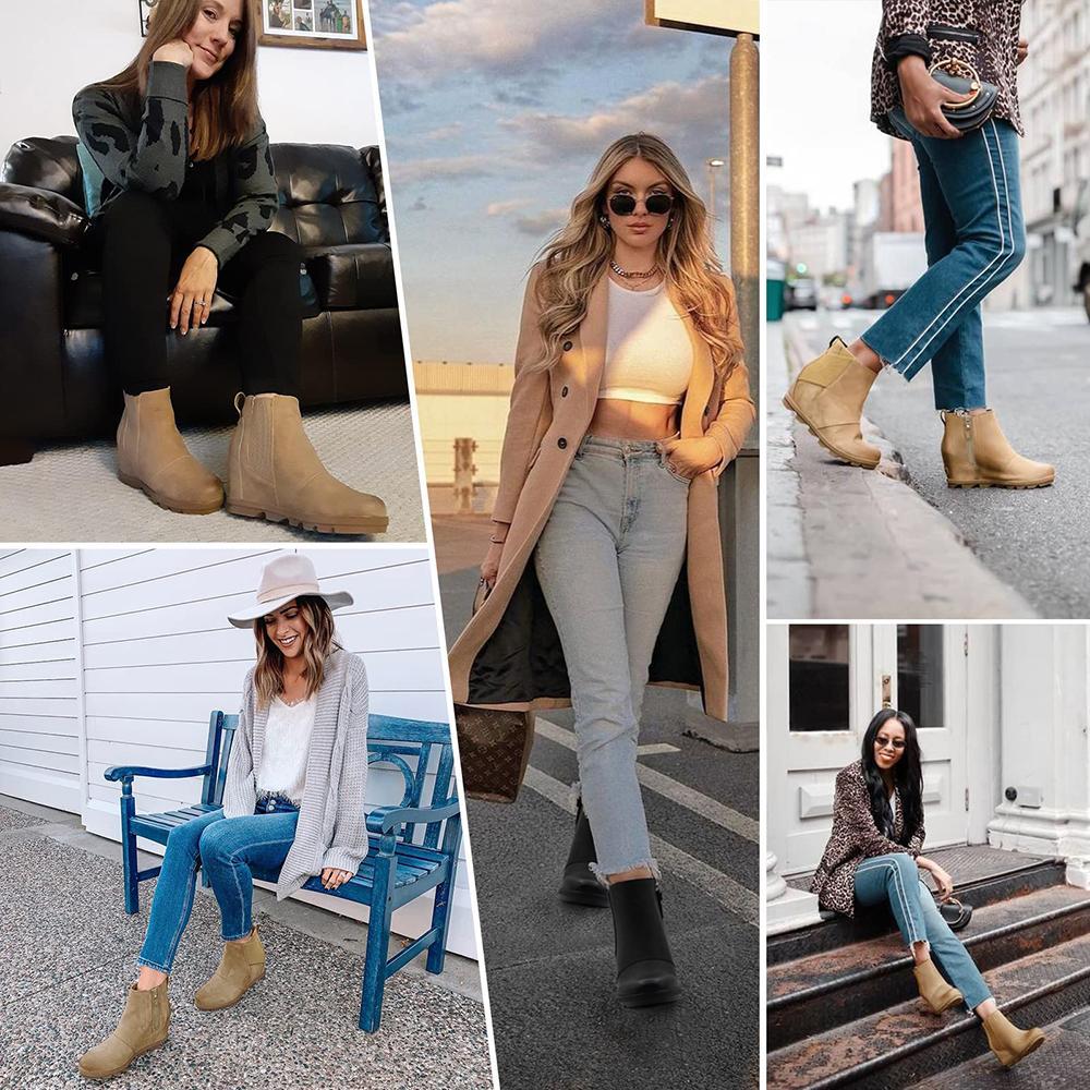 Athlefit Women's Wedge Boots Comfortable Ankle Wedge Booties boots  women winter boots Footwear Casual Springtok Walking Shoes