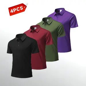 Men’s 4-Piece Summer Polo Shirt Set – Solid Color, Casual Design, Stylish and Versatile, suitable for leisure, business, and sports occasions; combo set in orange, black, navy blue, and green