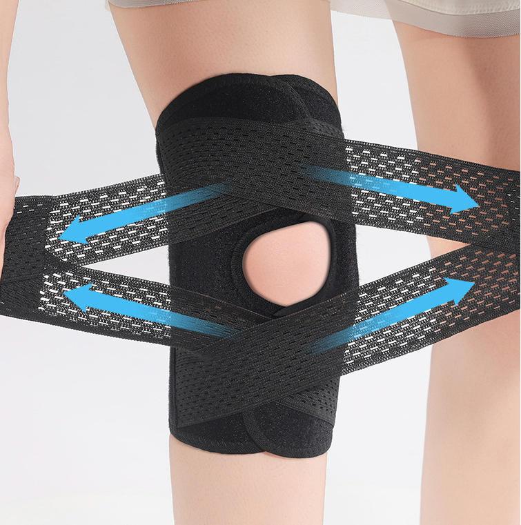 2pc Adjustable Knee Brace with Side Stabilizers - Medium Stretch Fabric, Pull-On Closure, Breathable Mesh & Ergonomic Design for Meniscal Tear Support, Uncharged Professional Knee Stability Brace for Sports & Daily Use, Knee Brace for Sports