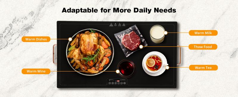 WARMOUNTS Electric Warming Tray - Multi-Size (40"x14", 32"x18", 24"x16") , Temperature Control Food Warmers for Buffets Party with Touch-sensitive Buttons and Timer, Full Surface Tempered Glass Top Heating Food Warming Tray