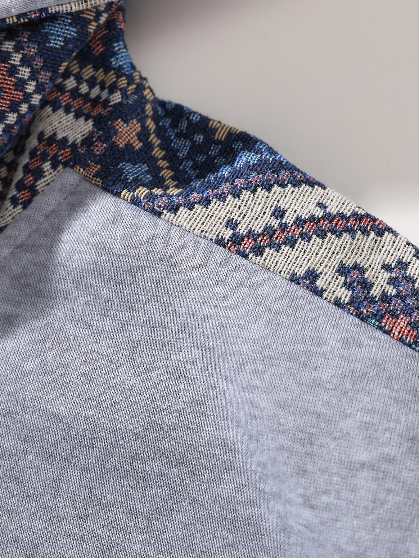 Men's Thick Knit Half-Zip Hoodie with Patchwork Contrast Color Design - Retro Ethnic Style, Fitted Silhouette, Warm & Cozy for Fall Outfits SpringStatements