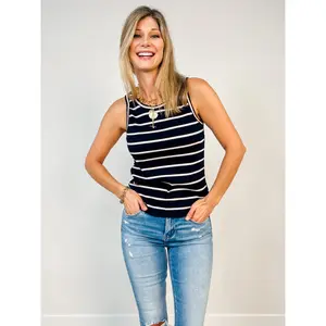 Multi Color Striped Ribbed Tank Top
