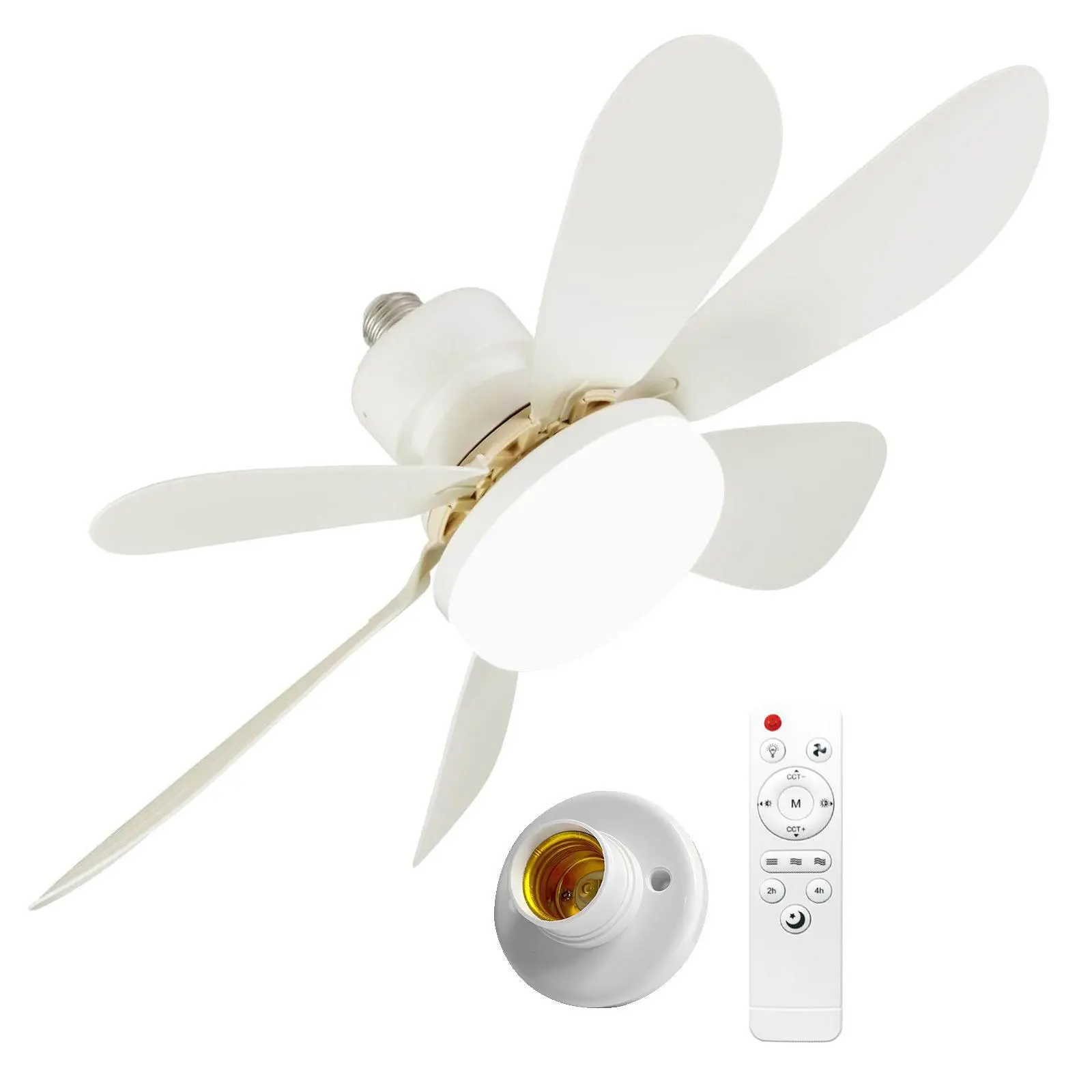 E26/E27 Socket Fan Light with Remote Control, Screw-in Dimmable LED Fan Bulb, 3 Color 3000K-6500K 1556LM Small Ceiling Fan Lamp for Bedroom Kitchen Closet Garage Living Room