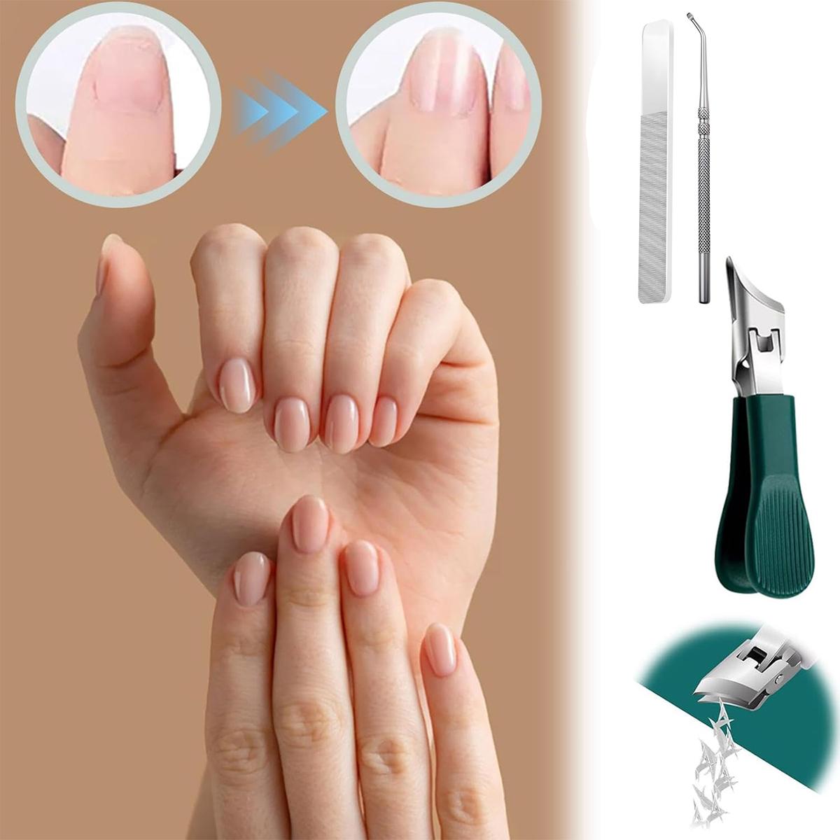 Eagle Beak Beveled Nail Clippers, 3Pcs Wide Jaw Opening Anti-Sp lash Slanted Nail Clipper, Long Handle Wide Jaw Opening Anti-Splash  Slanted Edge Nail Clipper for Thick Nails, Seniors & Ingrown Care(Green)