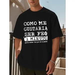 Men's Casual Spanish Quote T-Shirt "Como Me Gustará Ser Fuerte" Print Short Sleeve Summer Top Machine Washable 100% Cotton Classic Unisex Cut