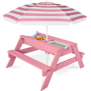 Best Choice Products Kids 3-in-1 Outdoor Sand and Water Activity Picnic Table with Umbrella