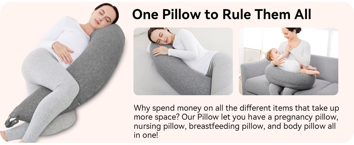 Yoofoss Pregnancy Pillows for Sleeping, 2 in 1 Adjustable Nursing and Maternity Pillow for Pregnant Women, Comfort Natural Fiber Body Pillow for Pregnancy, Arm Neck Belly Support, White