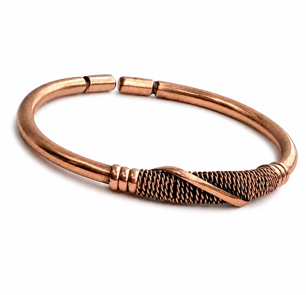 Handcrafted Pure Copper Twisted Rope Cuff Bracelet | Open Adjustable Bangle