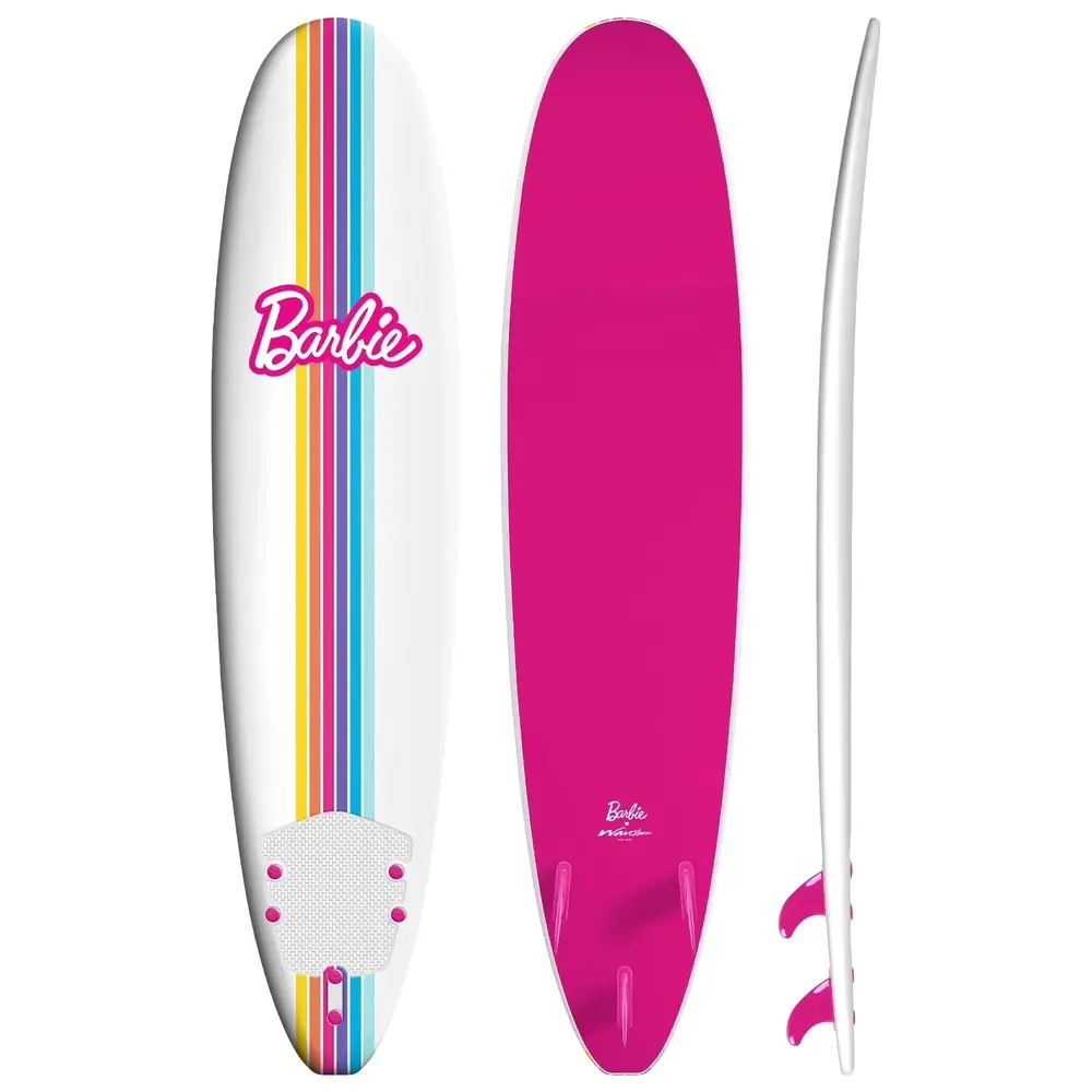 Barbie Signature Tabla De Surf De 8 Ft De  / Tabla De Surf De Espuma Suave Para Niños Y Adultos / Cubierta Superior Con Gráfico Y Fondo Liso De Alta Densidad / Color Blanco Y Rosa / Correa Para La Pierna Y Juego De Aletas Incluidos