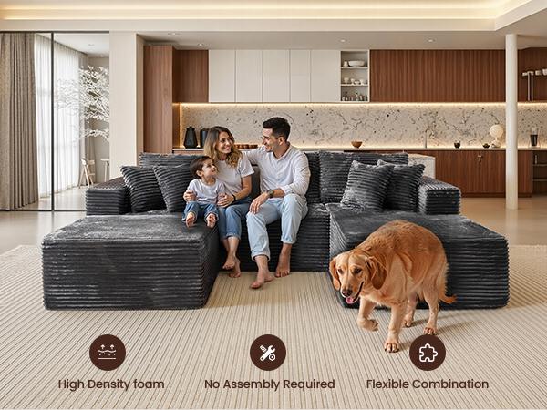 [Women's Day gift] [3 Packs Shipped] OOSWIFT 108-inch U-Shaped Corduroy Sofa - Modern, perfect for the living room, comfortable, no assembly required, same popular Niceae sectional sofa with no bones