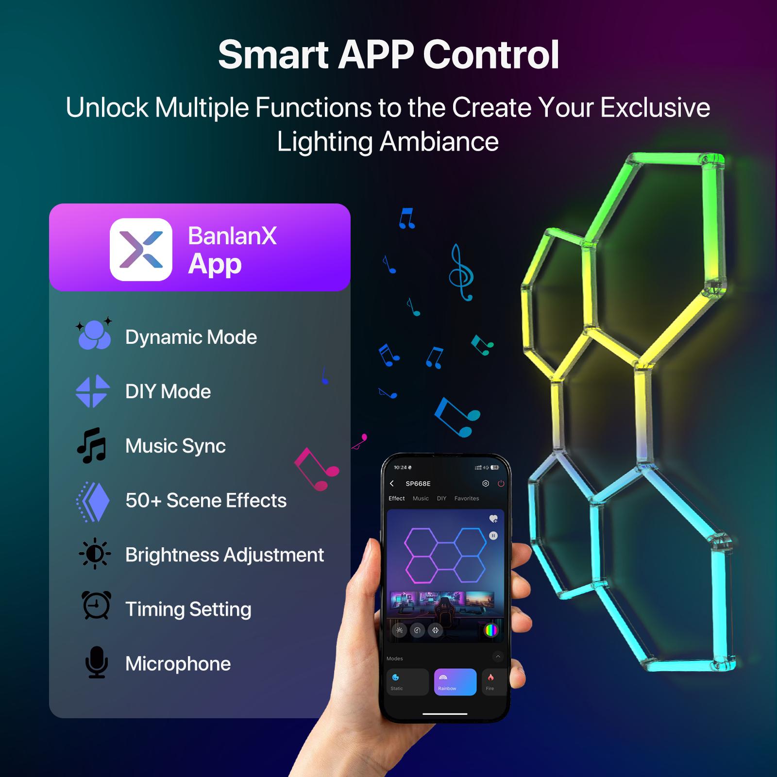 HYPERLITE RGB Hexagon Light Smart Modular Honeycomb Light App & Remote Control LED light Music Sync DIY Colors Ceiling light Gaming Room Party Office Garage Light LED Wall Decor light, SpringGlowUp