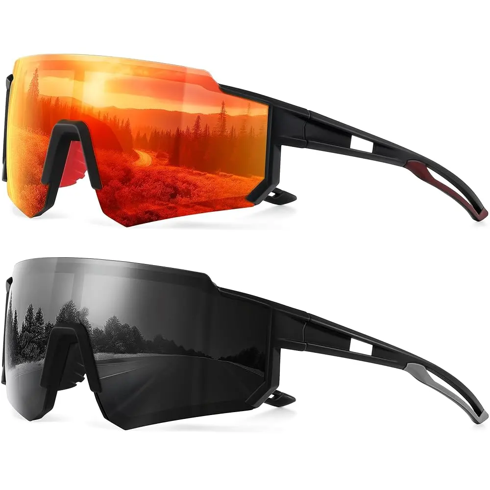 TURBOPEP 2 Pairs Professional Sports Sunglasses, Windproof Polarized Sunglasses for Men and Women ,Fishing, Baseball, Running, Sports Sunglass, UV400 Protection High Quality goggles,camping essentials