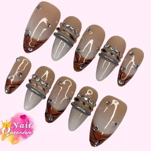 Nail Queendom[WILD MOCHA] Handcrafted 3D Press-On Nails Reusable Long Lasting Salon Quality Easy Application 10 Pieces Set Eco-Friendly 3D-gel Finish