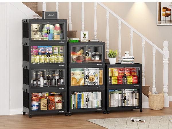 Broview Storage Bins with Lid, Stackable Storage Bins with Lids,Extra Large Closet Organizer Collapsible Drawer Boxes with Wheels, Folding Plastic Cabinet Containers for Home Kitchen Room Organization