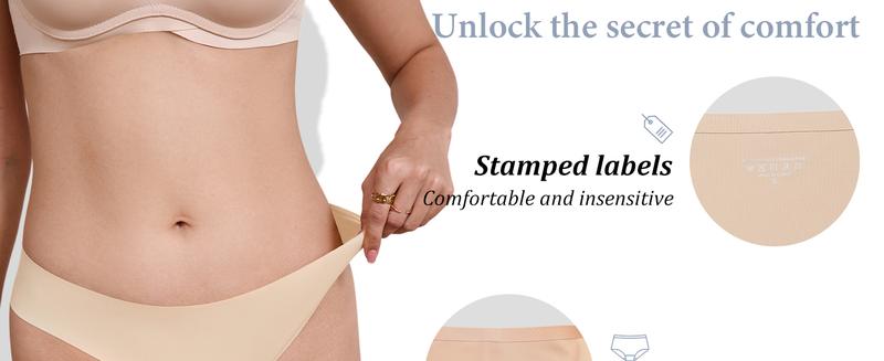 【WITH FREEBIE】Women's Seamless Bikini 5 Pack No Show Soft Breathable Underwear Comfy Minimalist Bridal Basic Nylon Underwear for Everyday Wear Spaghetti Strap panties