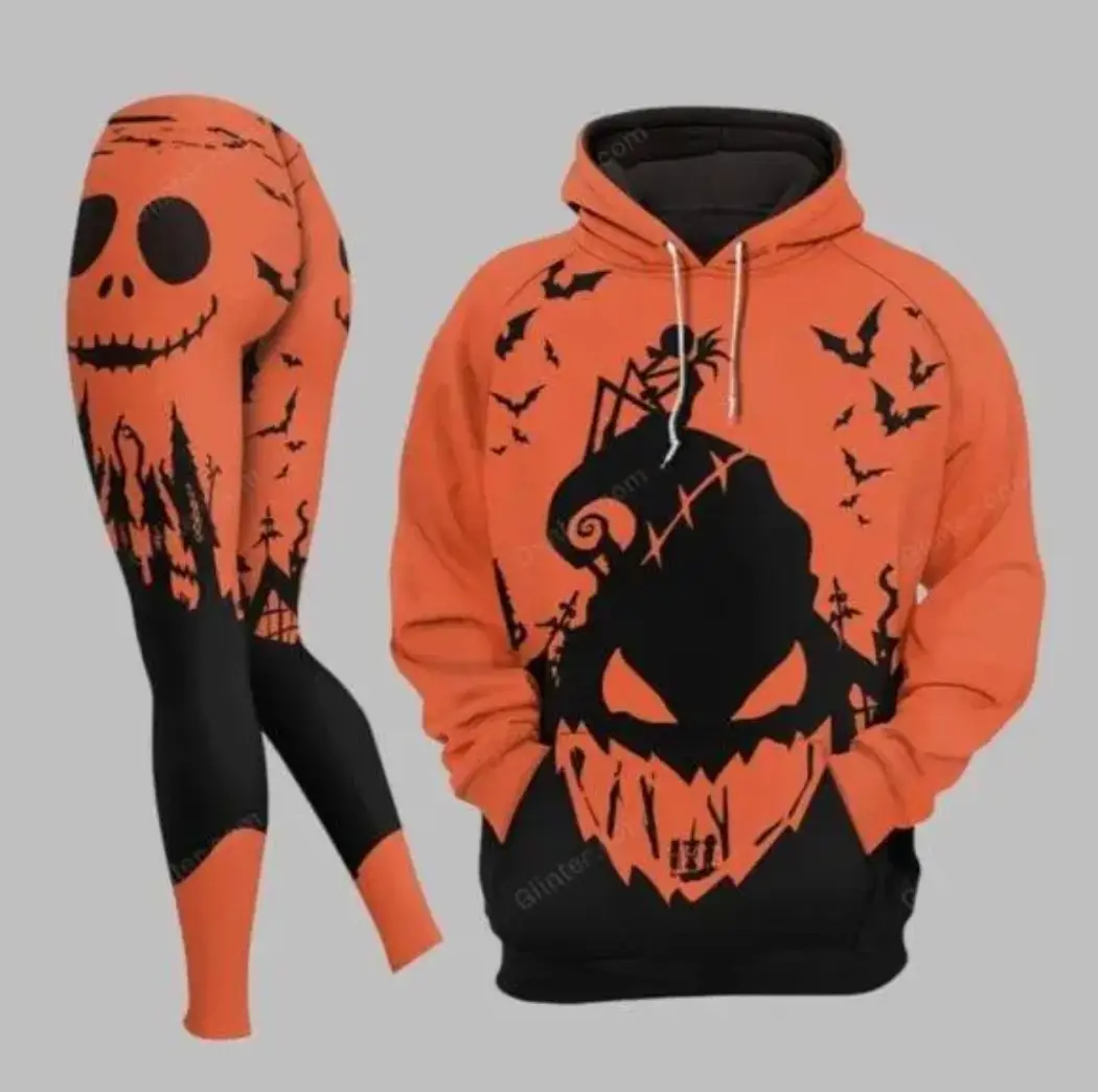 [Sale 50% Off] Women's Galaxy Nightmare Hoodie and Leggings Set, Halloween Hoodie Leggings Outfit, Spooky Fall Gift, Halloween Outfit Shirt, Spooky Season Outfit
