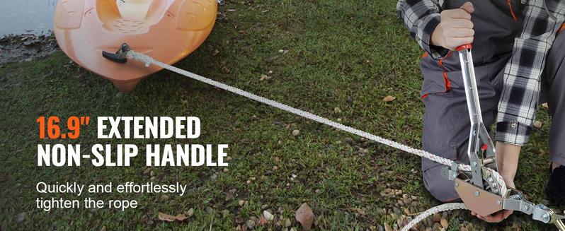 VEVOR Rope Puller, TikTokShopBlackFriday, 3/4 Ton (1,653 lbs) Pulling Capacity, with 100' of 0.6" dia. Rope, 2 Hook, Come Along Winch, Heavy Duty Ratchet Power Puller Tool for Moving Boats, Securing Items, Transporting Logs