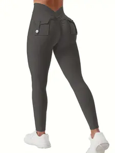 Women's V-back leggings with pockets, exercise leggings, abdominal control, hip lifting, gym yoga leggings