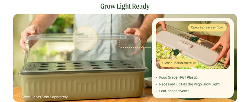 Vego Garden EZ Leafy Planter Self-Watering Indoor Planter Box with Reservoir Humidity Dome Soil-Based Countertop Garden Kit for Leafy Greens Lettuce Spinach Herbs - Breathable Planting Container