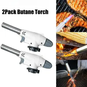2 pcs kitchen gas torch blowtorch with adjustable flame ignition lighter that can be refilled repeatedly