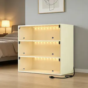 Off-White LED Shoe Cabinet with 2nd floor - 3rd floor Glass Doors & Smart Lights! | Stackable Sneaker Storage Organizer | Holds 6 or 9 Pairs | Perfect for Home Decor, Room Organization & Gift Ideas for Him/Her!
