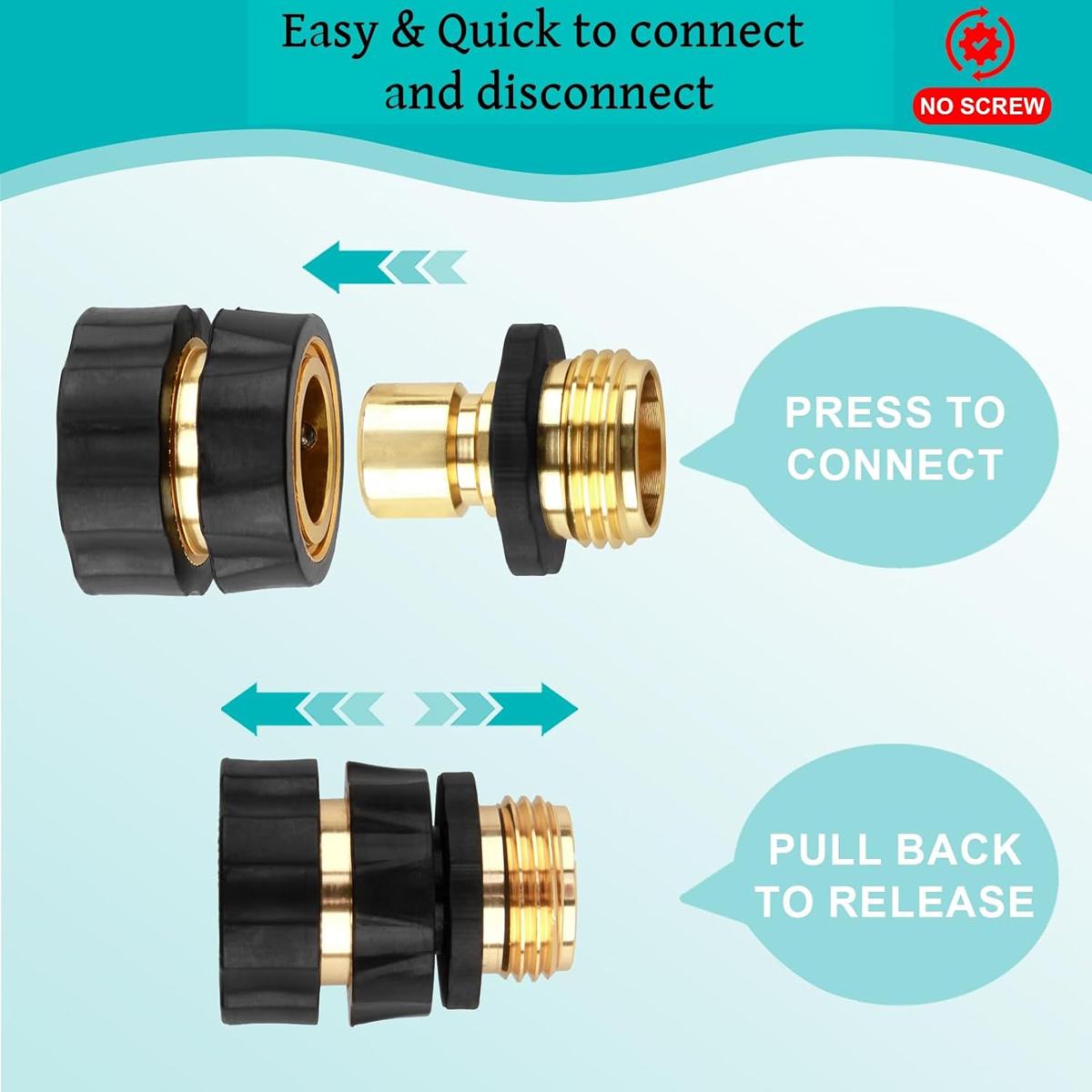 VAYWET Quick Connect Hose Fittings for Garden Hose Quick Connector with Gasket 6 Set / 4 sets , 3/4 Inch GHT Male and Female Attachment Quick Release No-Leak Water Water Hose Adapter With 6 Rubber Washers