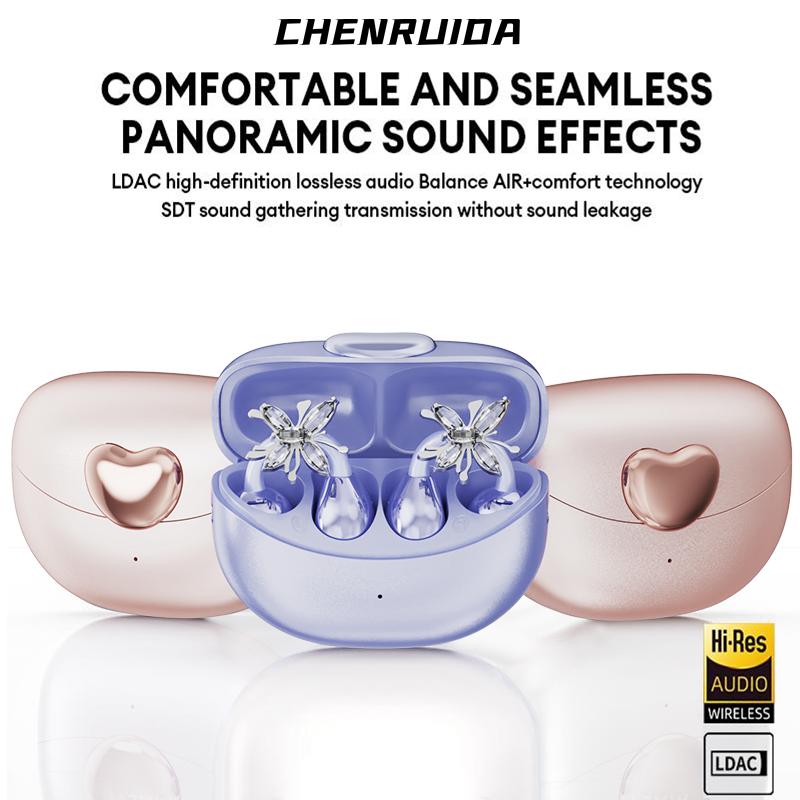 CHENRUIDA M106 Women's Headphones with Dynamic Stereo Earbuds ENC Call Noise Reduction IPX7 Waterproof 360° Panoramic Sound Ear Clip Earphones Comfortable Fit pink head phones