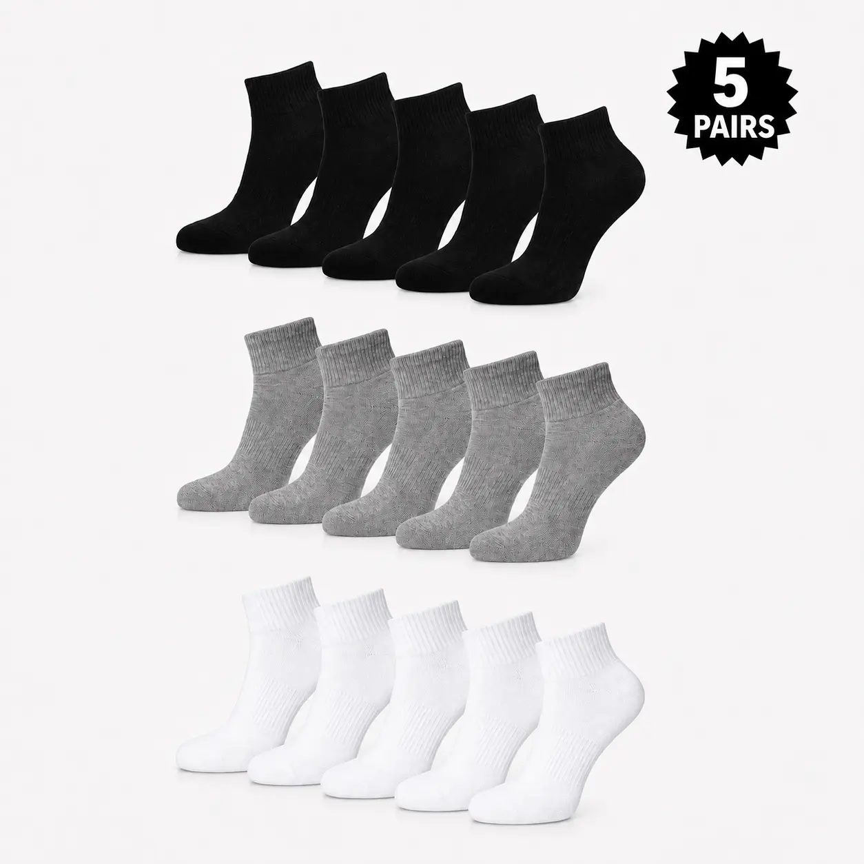Women's Athletic Ankle Socks (5 Pairs) - Cushioned, Moisture-Wicking, Breathable, Seamless, Arch Support for Running, Walking, Daily Wear