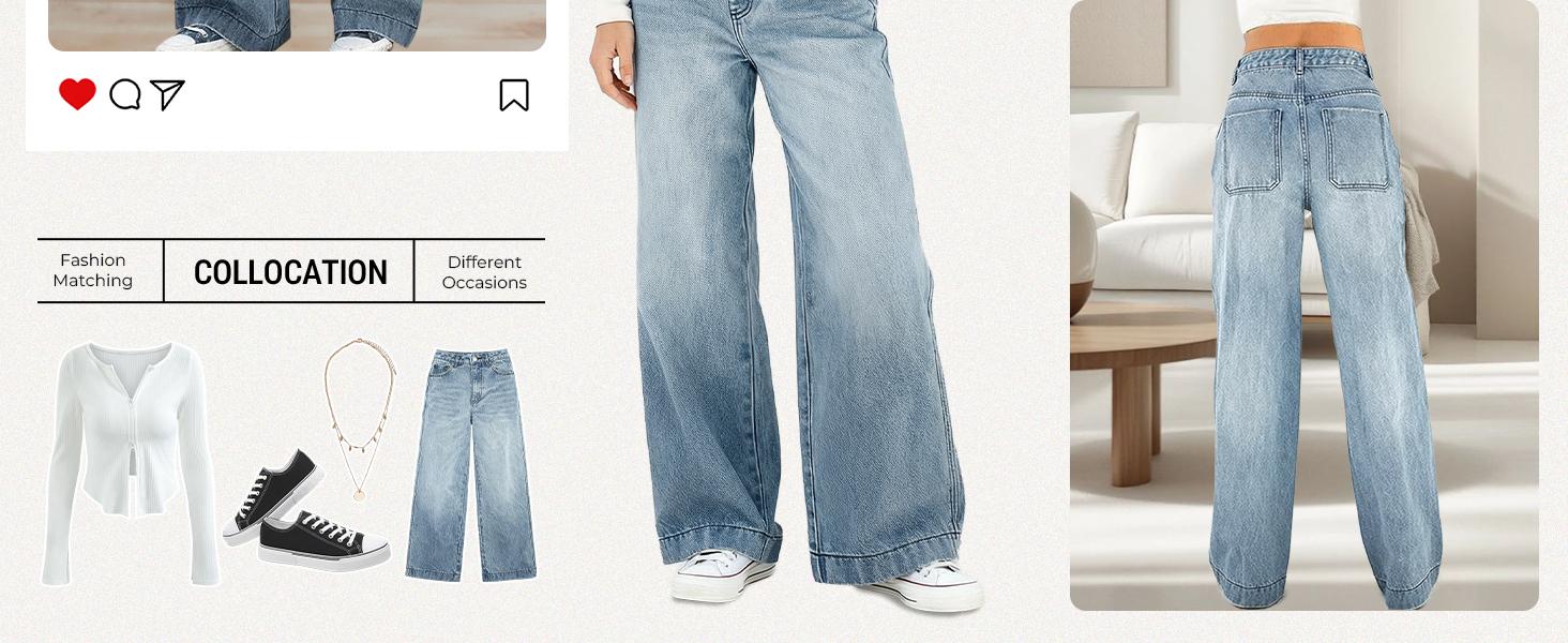 EMMIOL Women's 2026 Straight Leg Jeans Distress Mid Waist Denim Pants Vintage Y2K Trousers