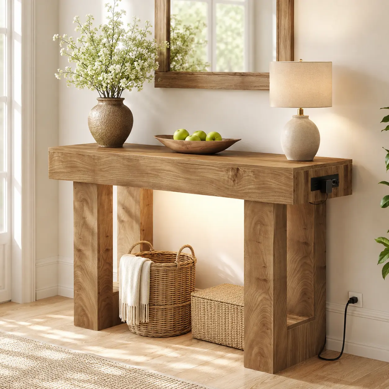 Motion Sensor Entryway Table – 47" Farmhouse Narrow Console Table with Auto Night Light, Outlet & USB, Open Storage for Hallway, affordable Behind Couch,dorm essentials,home decor