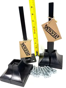 NO Welding Repair 1" Outdoor 3 Step+ Railings 2 pk Rusty Post Mount 3 3/4" Repair Bracket Bases Loose Metal Rails-Rail Repairs for 1" Square Tube Legs - Broken Handrail Posts 3" Base Black Paint/Bolts