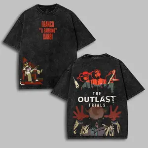 The Outlast Trials Franco Barbi Washed T-Shirt, Video Games, Horror Vintage Shirt, Game Fan, Streetwear Tops Black Fabric Menswear