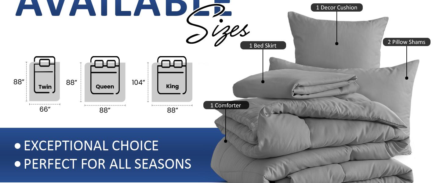 Lux Decor 5 Pc Solid Comforter Set - Polyester Soft Fluffy Comforter- Autumn Lightweight Comforter - All Season Breathable Down Alternative Comforter Set, Duvet Insert All Sizes  -Soft & Durable Bedding Set