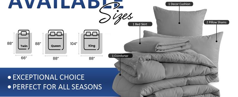 Lux Decor 5 Pc Solid Comforter Set - Polyester Soft Fluffy Comforter- Autumn Lightweight Comforter - All Season Breathable Down Alternative Comforter Set, Duvet Insert All Sizes  -Soft & Durable Bedding Set