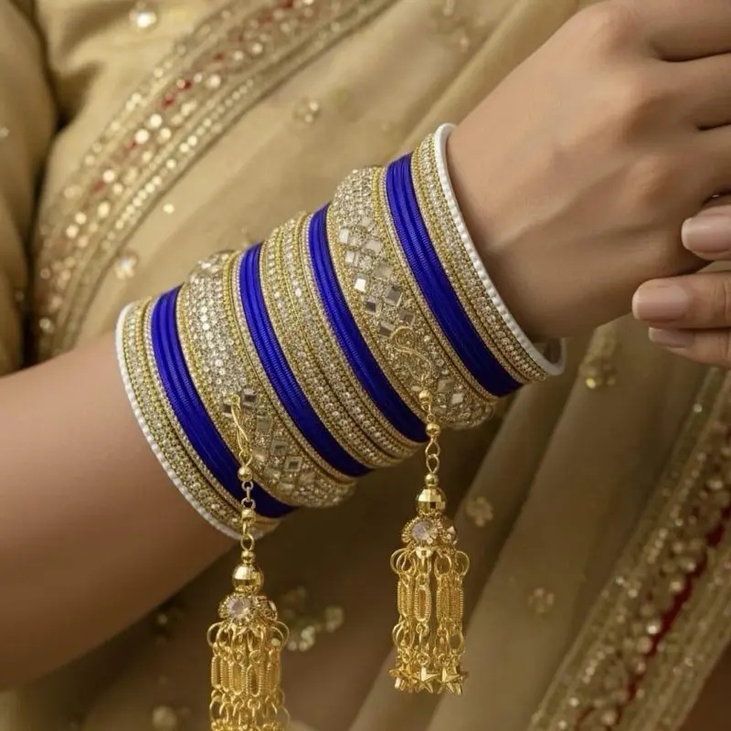 Size 2.4 Wedding Metal Latkan Bangle Set, 26-Piece Jewelry Accessory, Elegant Minimalist Bangle & Fashionable Bracelet Combination Set,