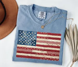 Comfort Colors 4th of July Shirt, Retro American Flag Shirt, Patchwork USA Shirt, Patriotic Shirt, Fourth of July Shirt, USA Flag Tee
