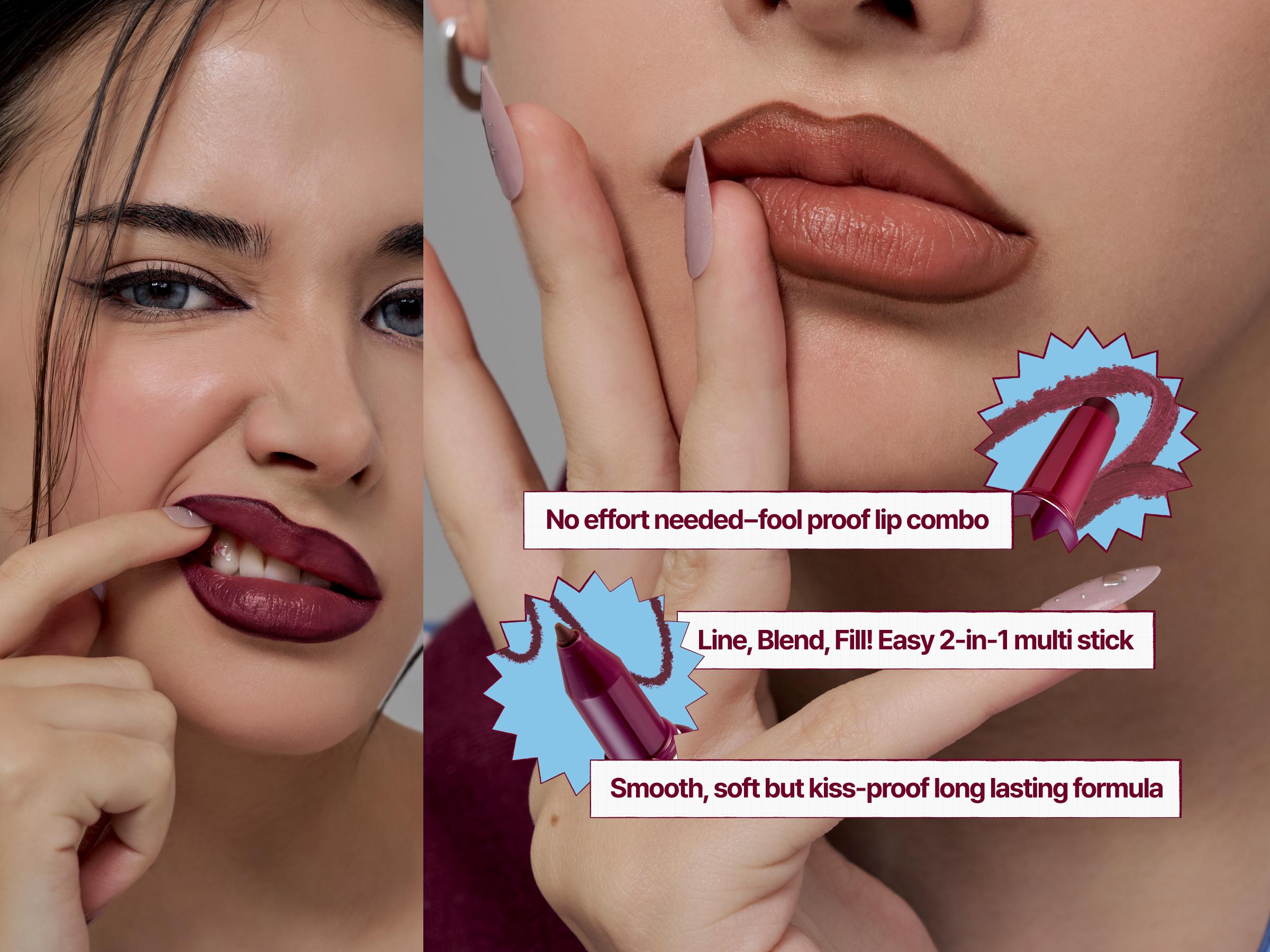 [TikTok Shop Exclusive] fwee Easy Lazy Lip Combo | LONG-LASTING DUAL COLORING STICK LIP + LINER & 3D Voluming Gloss | Transproof Lip Combo |