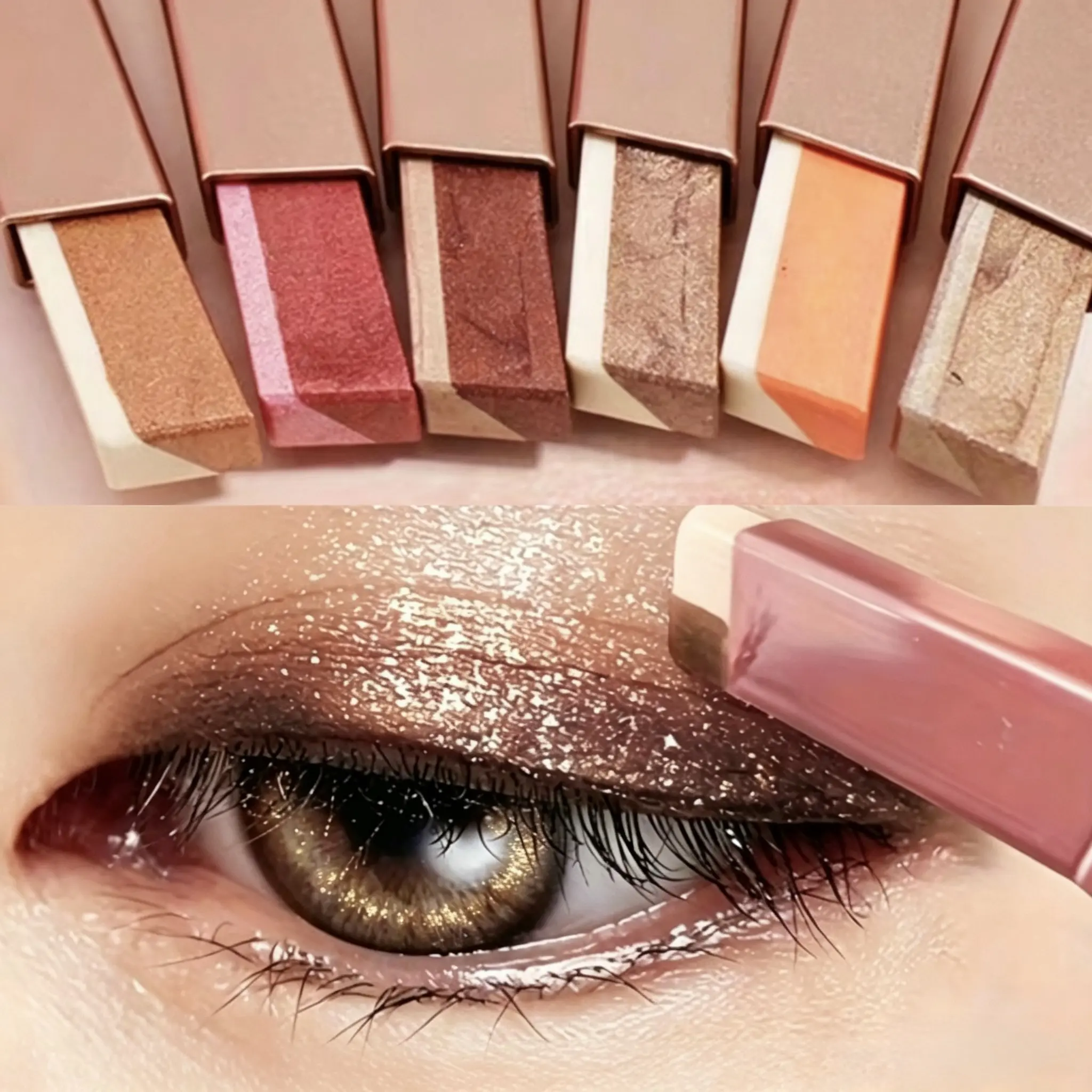 6Pcs Two Color Eyeshadow Stick Set Cosmetic Shimmering Matte Highlighter Eye Shadow Glam Natural Long Lasting Waterproof Not Easy To Take Off Makeup