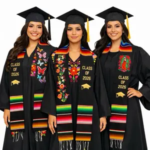 Class of 2026 Floral Mexican Sarape Graduation Stole with Embroidered Flowers Virgin Mary & Butterfly Designs Made in Mexico Estolas de graduación
