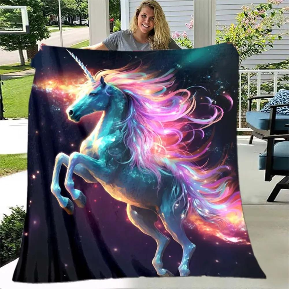 Unicorn Galaxy Flannel Throw Blanket, Magical Rainbow Unicorn Print, Warm Lightweight Cozy Blanket, Fantasy Room Decor for Bedroom Dorm Couch Sofa, Perfect Gift for Girls Kids Teens Unicorn Lovers for Movie Night Napping Story Time