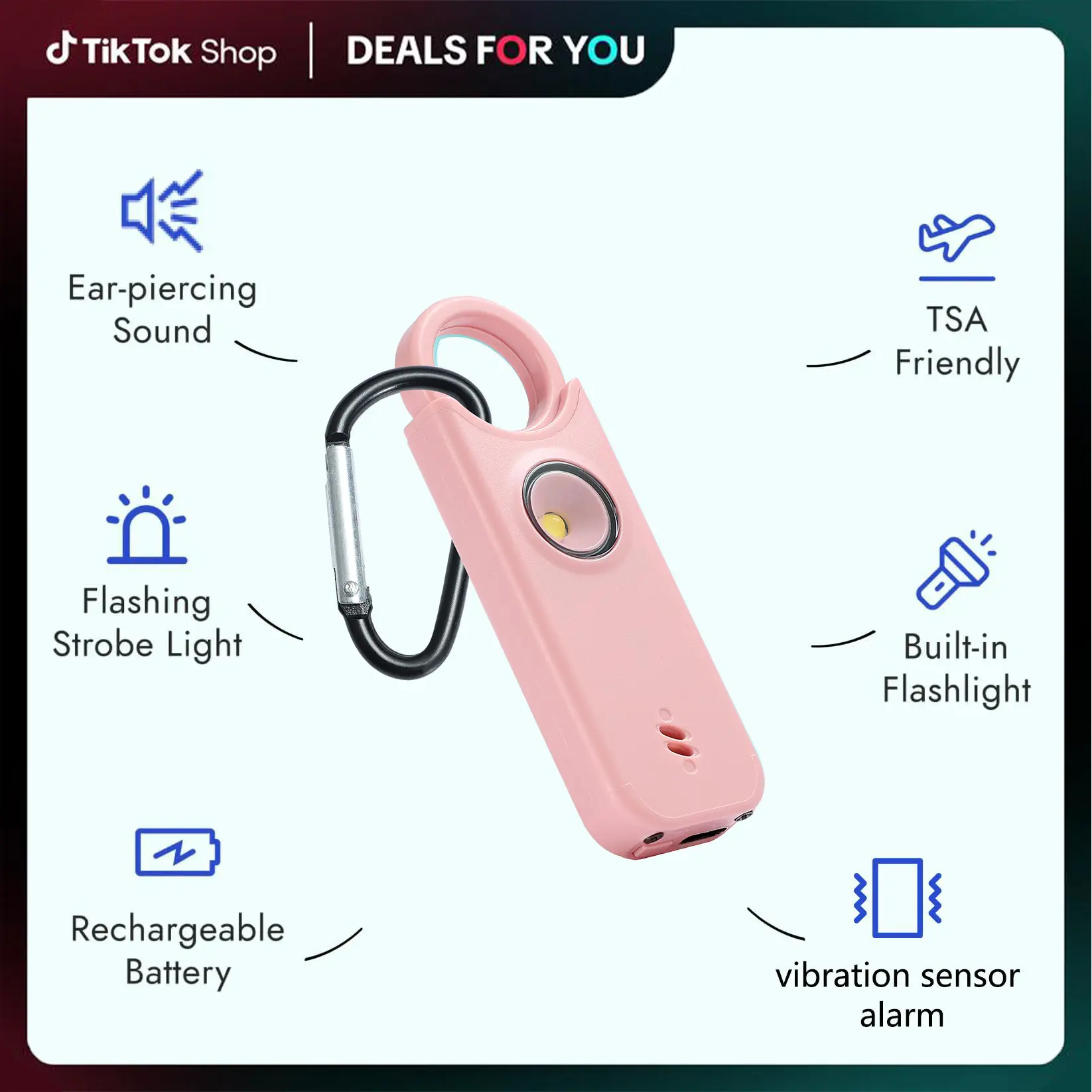 3-in-1 Portable Wireless Security Alarm, 135dB Siren, Strobe Light, USB-C Rechargeable LED Flashlight Keychain, IP44 Waterproof Personal Alarm for Women (Black Friday TikTokShop), Wireless Alarm